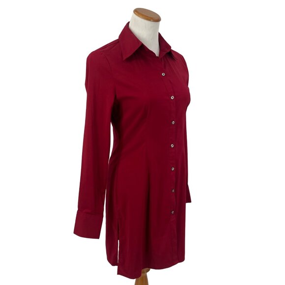 NWT Express Design Studio Red L/S Button-Down Tunic Blouse | Office Siren Preppy - Picture 6 of 15